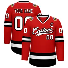 Red White-Black Classic Hockey Jersey 1