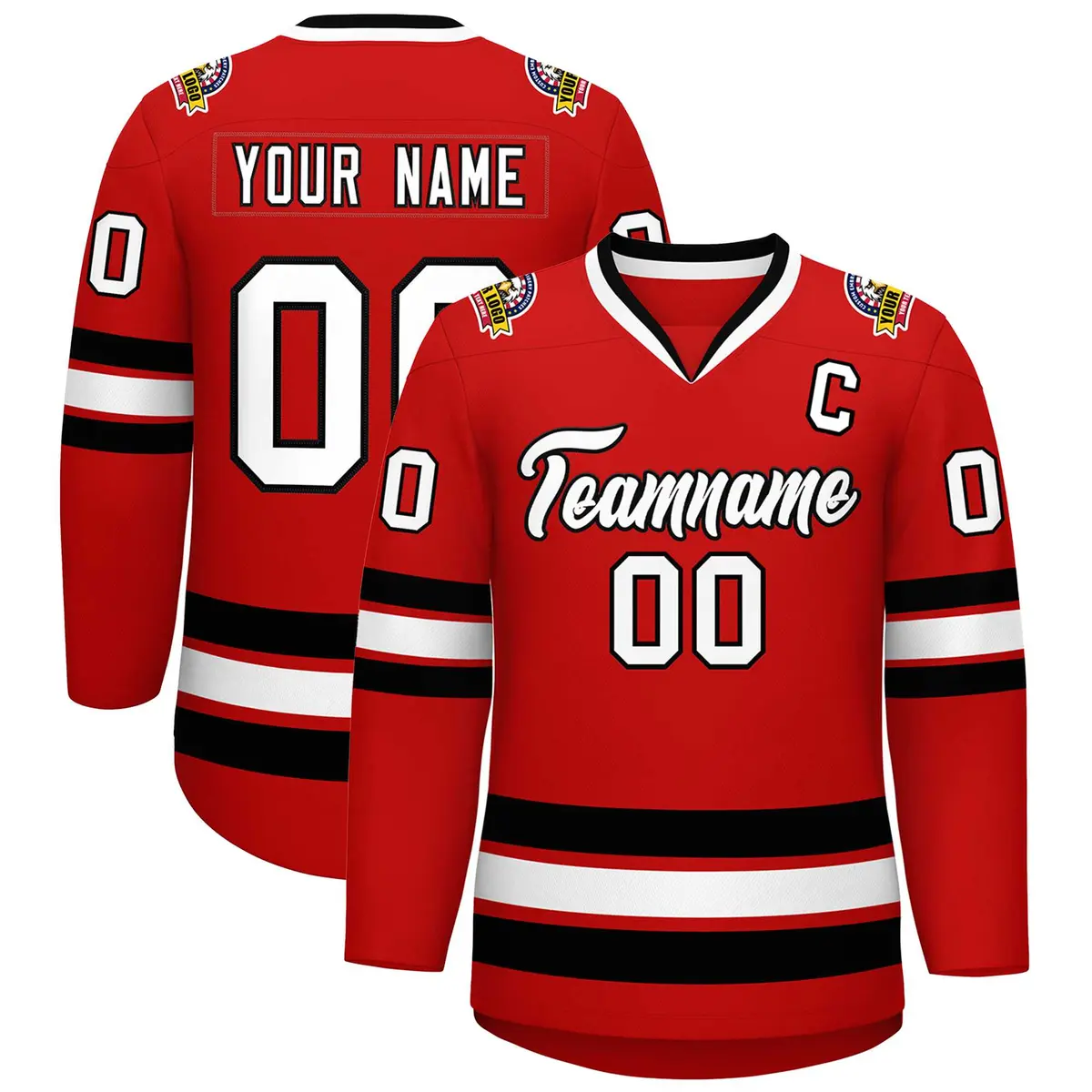 Red White-Black Classic Hockey Jersey