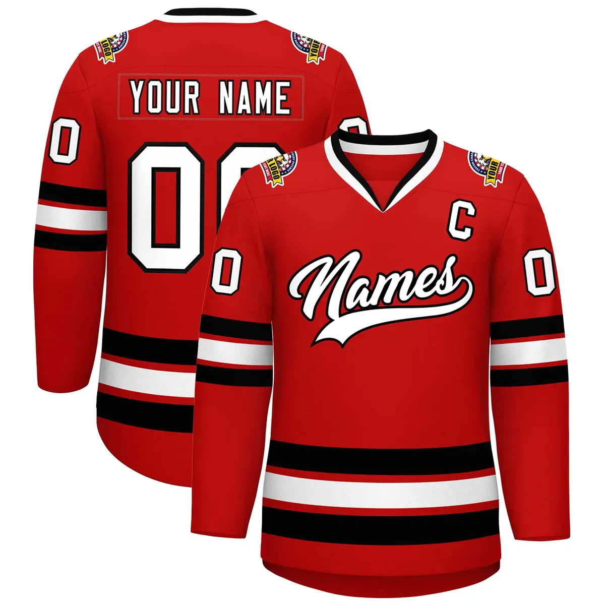 Red White-Black Classic Hockey Jersey
