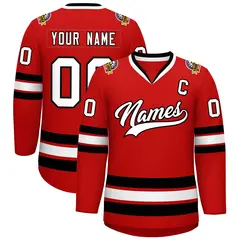 Red White-Black Classic Hockey Jersey 1