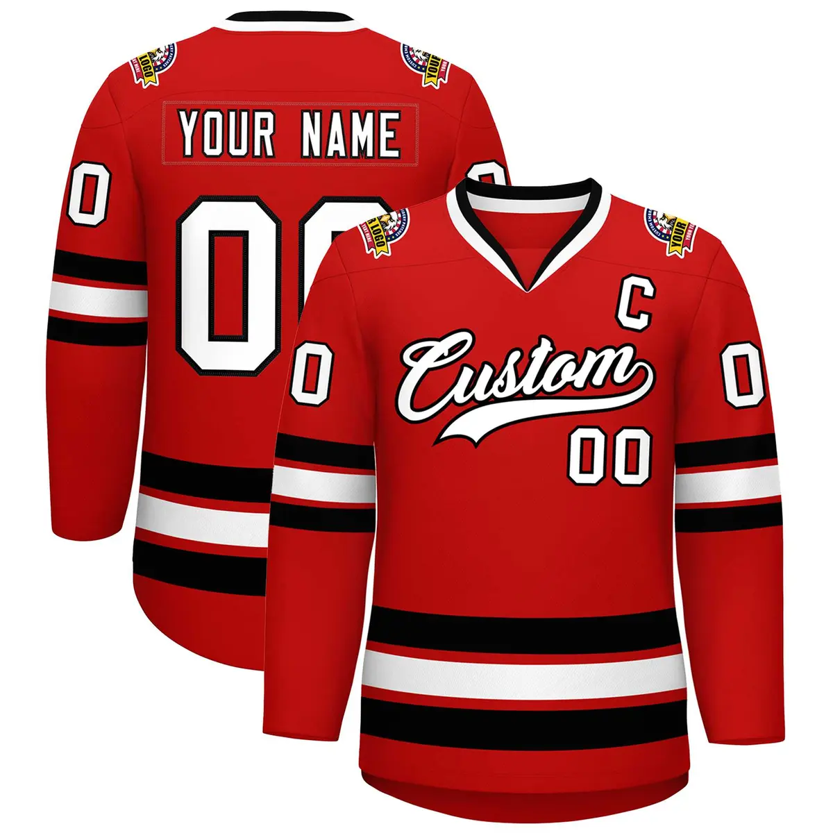 Red White-Black Classic Hockey Jersey