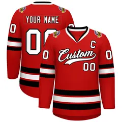 Red White-Black Classic Hockey Jersey 1