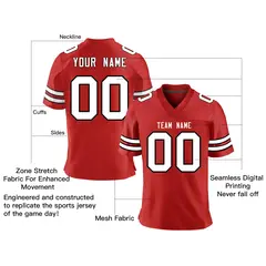 Red White-Black Classic Mesh Authentic Football Jersey 2