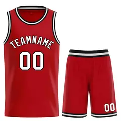 Red White-Black Classic Sets Curved Basketball Jersey 1