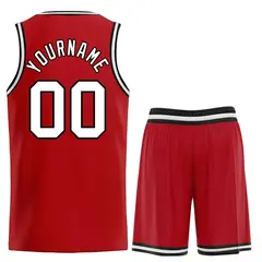 Red White-Black Classic Sets Curved Basketball Jersey 2