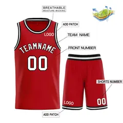 Red White-Black Classic Sets Curved Basketball Jersey 3