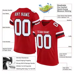 Red White-Black Classic Style Mesh Authentic Football Jersey 7