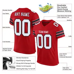 Red White-Black Classic Style Mesh Authentic Football Jersey 2
