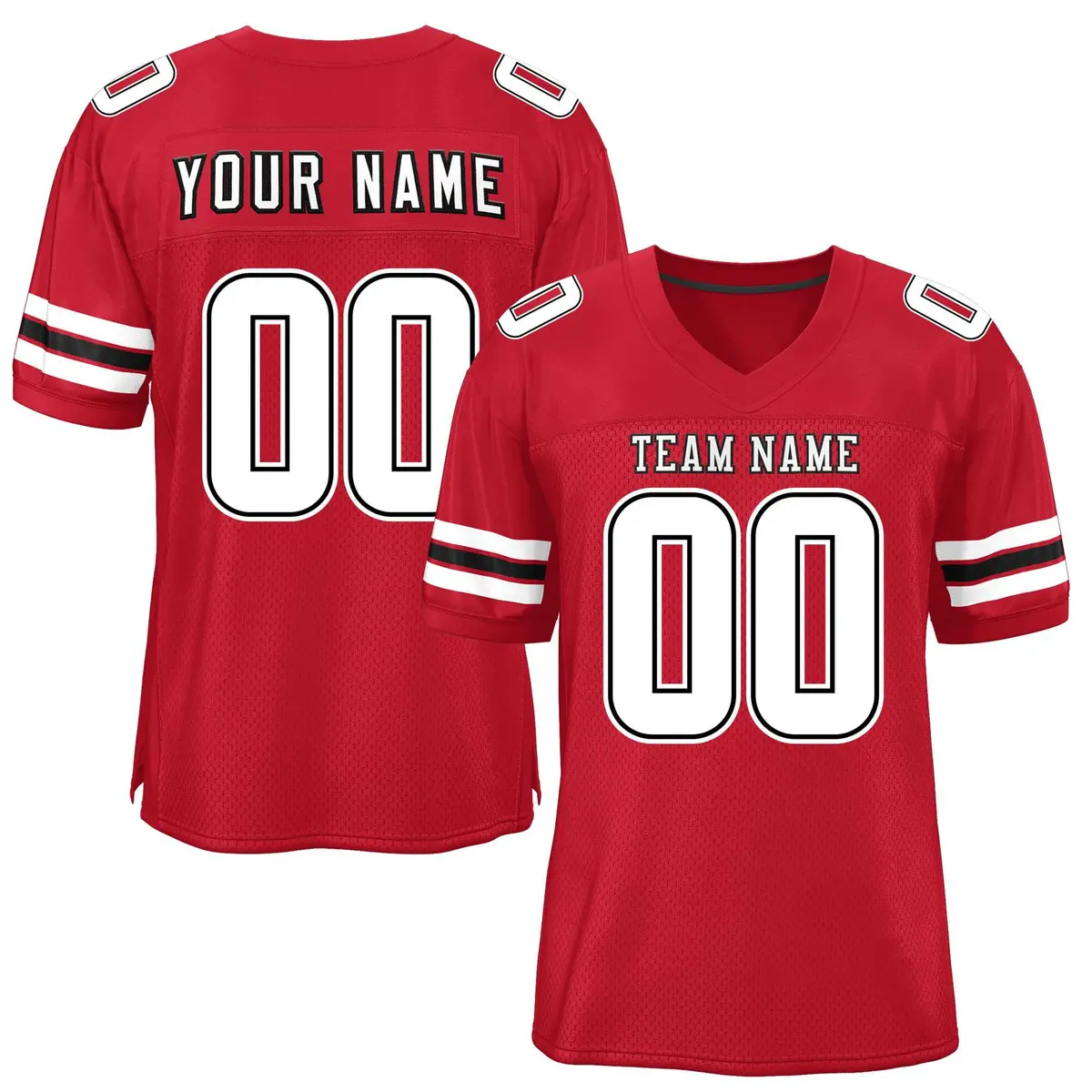 Red White-Black Classic Style Mesh Authentic Football Jersey