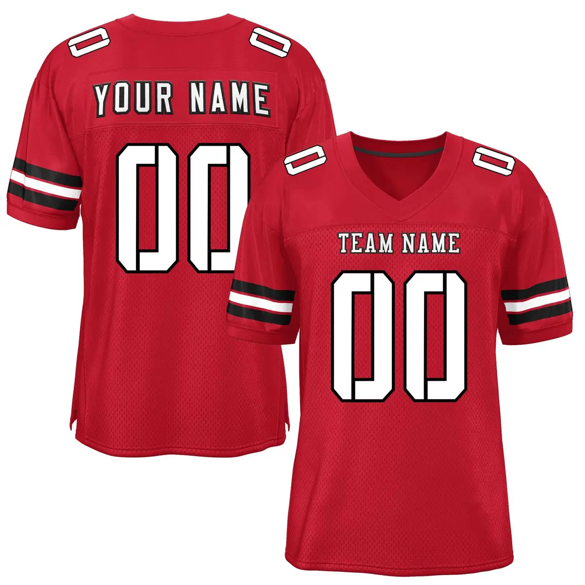 Red White-Black Classic Style Mesh Authentic Football Jersey