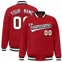 Red White-Black Classic Varsity Full-Snap Letterman Jacket