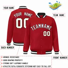 Red White-Black Classic Varsity Full-Snap Letterman Jacket 2