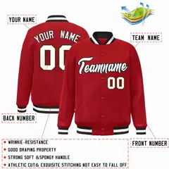 Red White-Black Classic Varsity Full-Snap Letterman Jacket 2