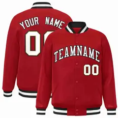 Red White-Black Classic Varsity Full-Snap Letterman Jacket