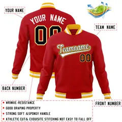 Red White-Black Classic Varsity Full-Snap Letterman Jacket 4