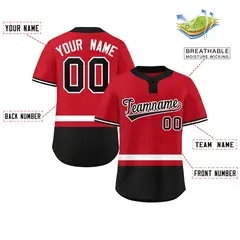 Red White-Black Color Block Two-Button Softball Jersey 2