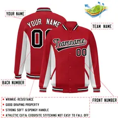 Red White-Black Full-Snap Color Block Varsity Letterman Jacket 2