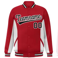 Red White-Black Full-Snap Color Block Varsity Letterman Jacket 3