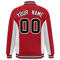 Red White-Black Full-Snap Color Block Varsity Letterman Jacket 4