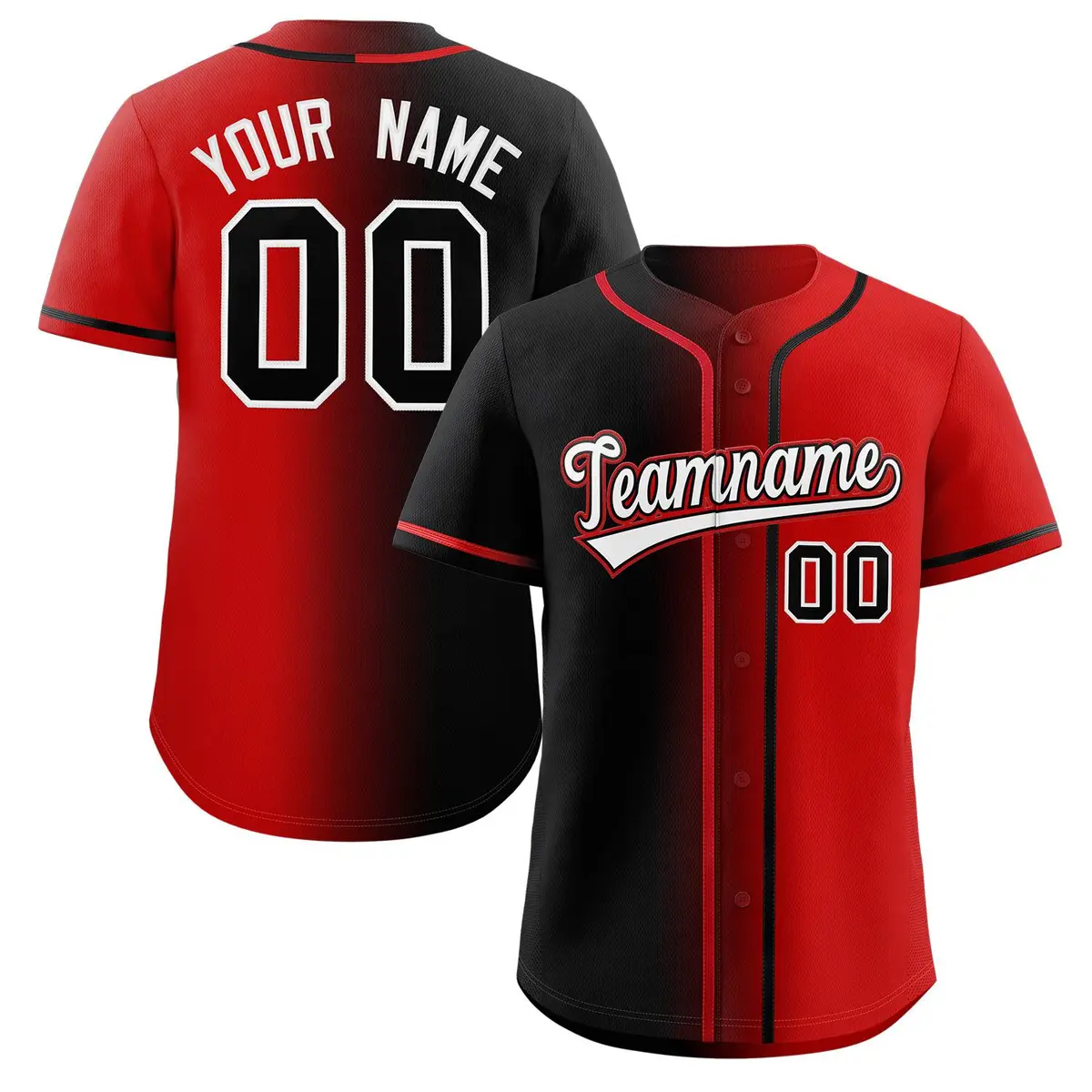Red White-Black Gradient Fashion Authentic Baseball Jersey