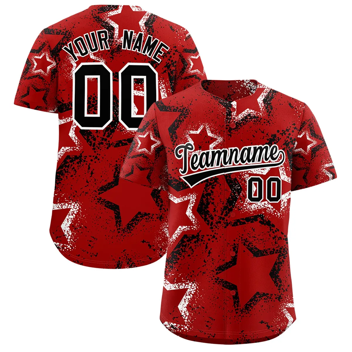 Red White Black Graffiti Star Ink Texture Baseball Jersey