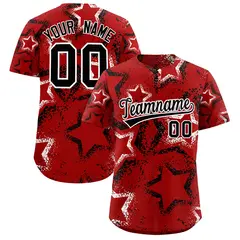 Red White Black Graffiti Star Ink Texture Baseball Jersey 1