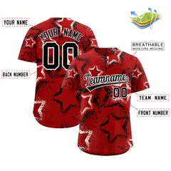 Red White Black Graffiti Star Ink Texture Baseball Jersey 2