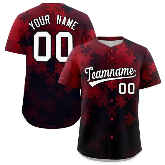 Red White Black Puzzle Elements Baseball Jersey