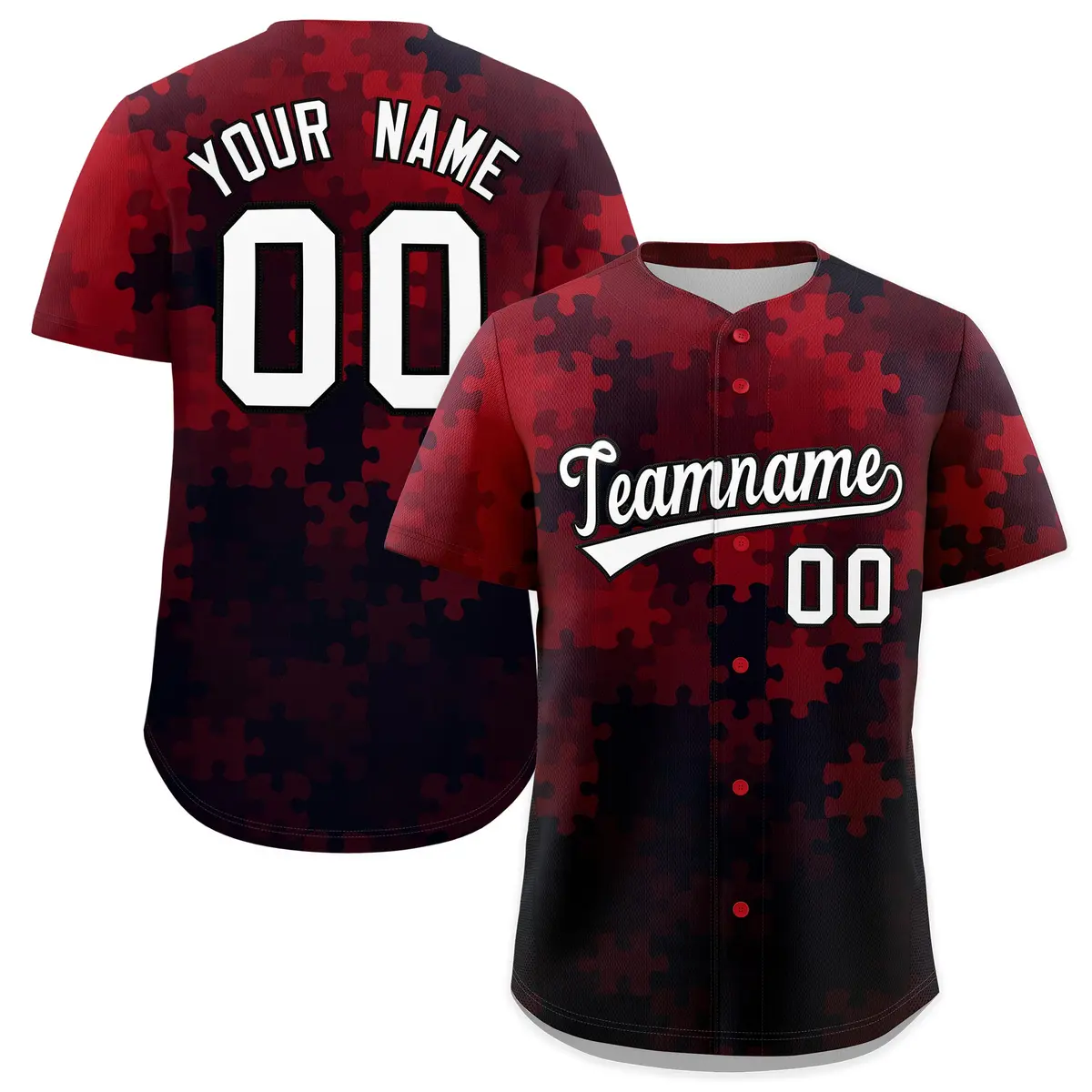 Red White Black Puzzle Elements Baseball Jersey