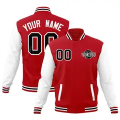 Red White Black Raglan Sleeve Cotton Letterman Jacket