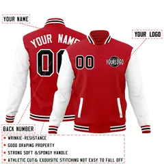 Red White Black Raglan Sleeve Cotton Letterman Jacket 2