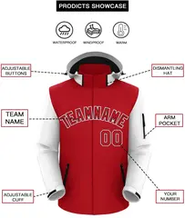 Red White-Black Raglan Sleeve Waterproof Jacket 2