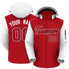Red White-Black Raglan Sleeve Waterproof Jacket 1