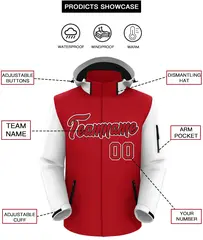Red White-Black Raglan Sleeve Waterproof Jacket 2