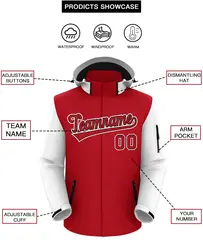 Red White-Black Raglan Sleeve Waterproof Jacket 2