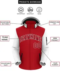 Red White-Black Raglan Sleeve Waterproof Jacket 2