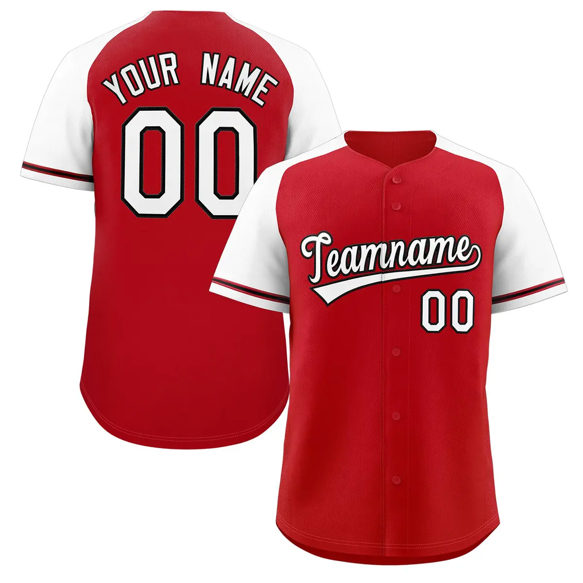 Red White-Black Raglan Sleeves Authentic Baseball Jersey