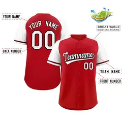 Red White-Black Raglan Sleeves Authentic Baseball Jersey 2