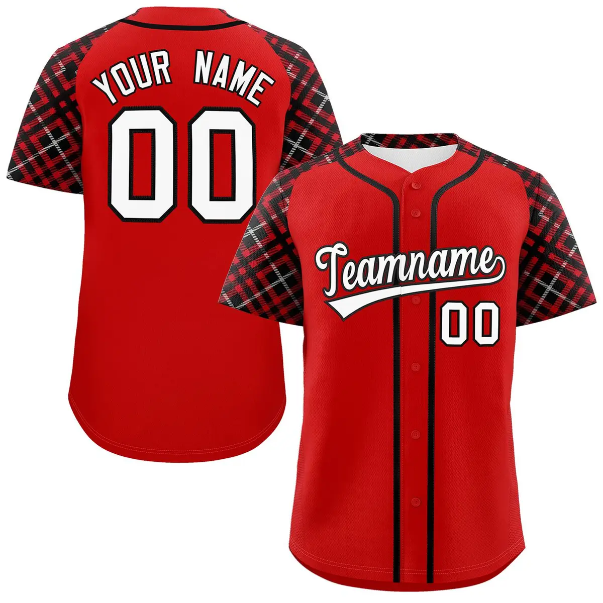 Red White-Black Raglan Sleeves Authentic Baseball Jersey