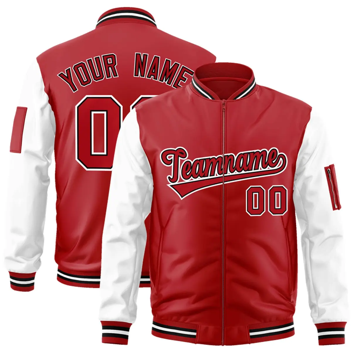 Red White-Black Raglan Sleeves Letterman Bomber Jacket