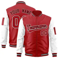 Red White-Black Raglan Sleeves Letterman Bomber Jacket 1