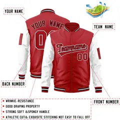 Red White-Black Raglan Sleeves Letterman Bomber Jacket 2