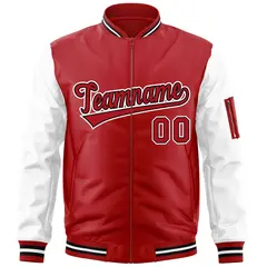 Red White-Black Raglan Sleeves Letterman Bomber Jacket 3