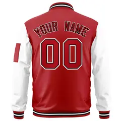 Red White-Black Raglan Sleeves Letterman Bomber Jacket 4