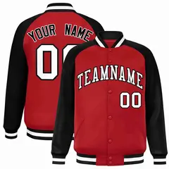 Red White-Black Raglan Sleeves Varsity Full-Snap Letterman Jacket 1