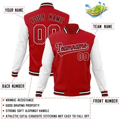 Red White-Black Raglan Sleeves Varsity Full-Snap Letterman Jacket 4