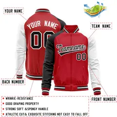 Red White-Black Raglan Sleeves Varsity Full-Zip Letterman Baseball Jacket 4