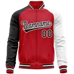 Red White-Black Raglan Sleeves Varsity Full-Zip Letterman Baseball Jacket 5