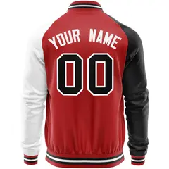 Red White-Black Raglan Sleeves Varsity Full-Zip Letterman Baseball Jacket 6