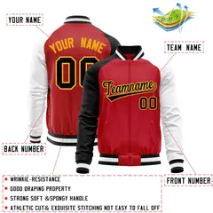 Red White-Black Raglan Sleeves Varsity Full-Zip Letterman Baseball Jacket 4